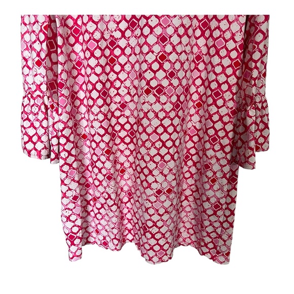 Ibkül Pink White Geo Print Long Mesh Sleeve 1/4 Popover Shift Active Dress Sz L - Picture 8 of 13